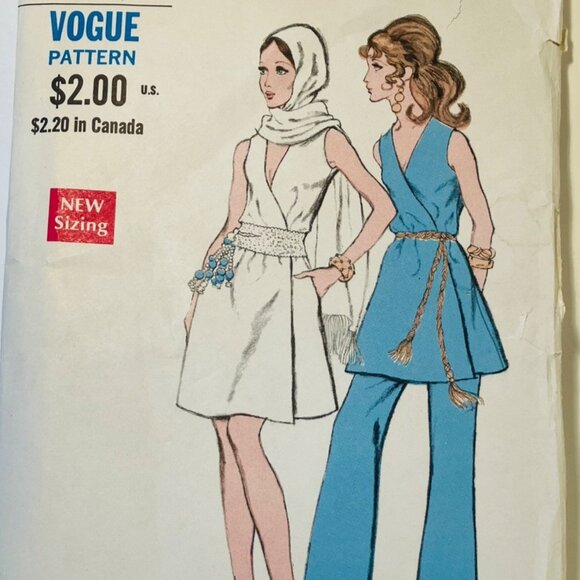 1960s Wrap Dress Tunic Pants Stole Vogue 7692 Size 10 B 32.5 Uncut - Picture 2 of 7